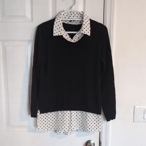 Adrianna Papell Black and White Polka Dot Blouse
